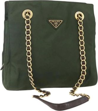 Prada Pre-owned Shoulder Bags, female, Green, Size: ONE SIZE Pre-owned Nylon Shoulder Bag