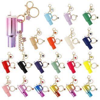 Generic 20Pcs Mini Tumbler Keychain Decor for Stanley Cup, Chapstick Holder, Assorted Color Attractive Tumbler Shape Backpack Charm for Wallet Phone Case Scho