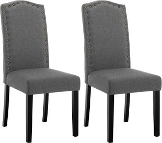 Woltu Woltu Sillas De Comedor Set De 2 Sillas Cocina Asiento Acolchado Tapizado En Lino Estructura De Madera Sill&oacute;n Gris Oscuro A