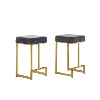 Best Master Furniture Dorrington Velvet Backless Counter Height Stool in Gray/Gold (Set of 2)