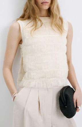 Mango Ruched Sleeveless Mesh Overlay Knit Sweater in Ecru at Nordstrom, Size Medium
