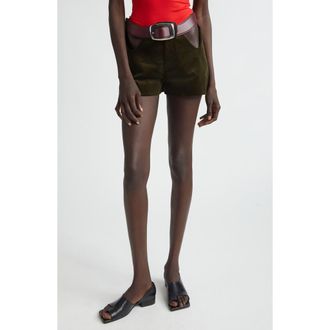 Jean Paul Gaultier The Curved Belted Corduroy Shorts in Olive Green at Nordstrom, Size 4 Us