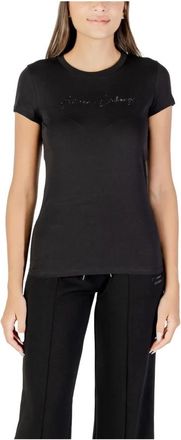 A|X Armani Exchange Sprankelende Rhinestone Korte Mouw T-shirt - Dames - T-shirts - Zwart - S - Katoen - Tops