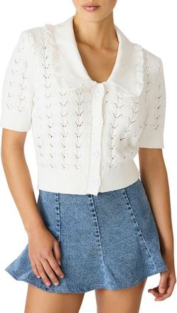 Steve Madden Gemma Ruffle Collar Pointelle Cardigan in Antique at Nordstrom, Size X-Small