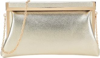 Girly HandBags Womens Fold Over Metallic Frame Evening Clutch Bag Medium Gold