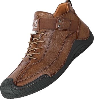Generic Mens Leather Business Shoes Vintage Patent Lace-ups Sneakers Round Toe Leather Shoe Block Heel Non Slip Fashion High Top Footwear for Both Office and 