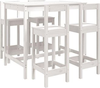 vidaXL Set De Mesa Y Taburetes Altos Jard&iacute;n 5 Pzas Madera Pino Blanco Vidaxl