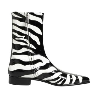 Dolce & Gabbana Cowboy & Biker Boots, male, White, 10 UK, Zebra Print Leather Mid Calf Boots