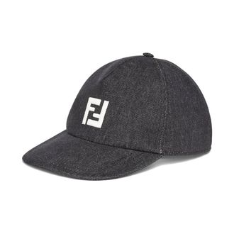 Fendi Zwarte Baseballpet met FF Logo - Heren - Petten - Zwart - ONE Size - Katoen - Accessoires