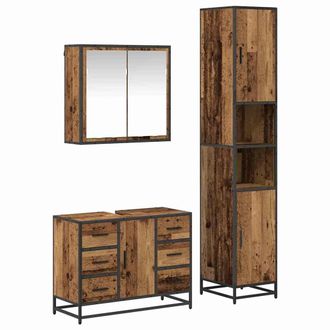 vidaXL Juego De Muebles De Ba&ntilde;o 3 Uds. Madera Envejecida Vidaxl