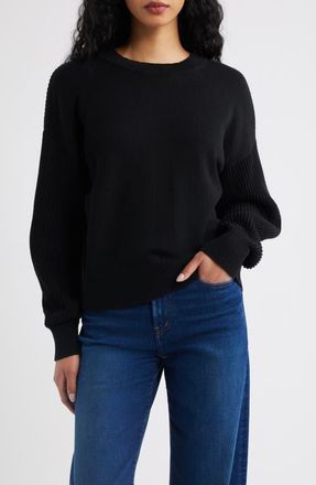 Madewell Rib Drop Shoulder Crewneck Sweater in Jet Black at Nordstrom, Size Xx-Large