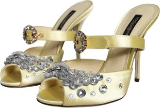 Dolce & Gabbana Womens Yellow Mary Janes Satin Crystal Sandals Shoes Viscose