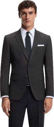 HUGO BOSS Mens Solid Patterned Notch Collared Suit Jacket with Flap Pocket in Black - Size X-Large