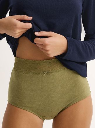 Miiyu Womens Lace trim stretch high-waist boyshort Organic cotton and nylon