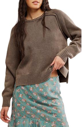 Free People Spring Street Cotton Crewneck Sweater in French Chocolate at Nordstrom, Size X-Large