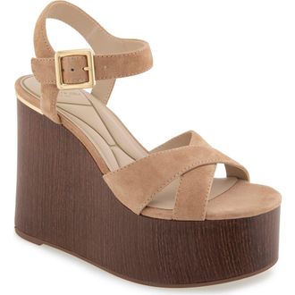 Kenneth Cole Taelyn Platform Wedge Sandal in Sesame Suede at Nordstrom Rack, Size 8