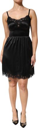 Dolce & Gabbana Womens Black Silk Blend Lace Trim Sleeveless Mini Dress