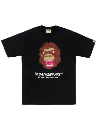 A Bathing Ape logo-embroidered T-shirt - men - Cotton - M - Black