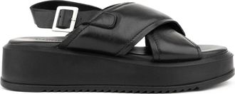 Sergio Moretti Platte Sandalen - Dames - Sleehakken - Zwart - 39 EU - Leer - Schoenen
