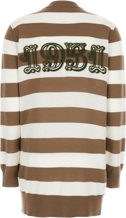 Max Mara Womens Cardigan Beige Multicolour Virgin Wool Tops Top