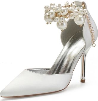 Miyoopark Womens High Heel Wedding Shoes Beaded Elegant Formal Party Pumps M528 Ivory UK 8.5