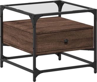 vidaXL Coffee Table with Glass Top Brown Oak 50x50x45 cm Steel Vidaxl