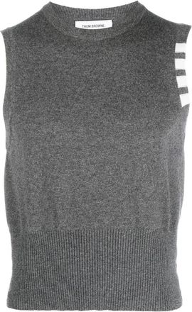 Thom Browne stripe-detail knit vest - men - Cashmere - 3 - Grey