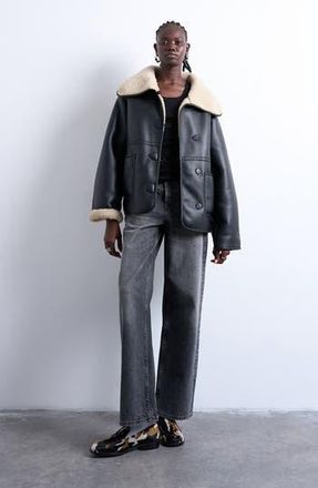 Topshop Oversize Reversible Faux Shearling Jacket in Cream Multi at Nordstrom Rack, Size X-Small