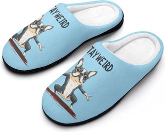 Generic Stay Weird Boston Terrier Mens Slippers Slip On Comfortable Fleece Cotton House Shoes Winter