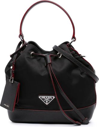 Prada 2013-2025 Saffiano Tessuto bucket-tas met afwerking - Zwart