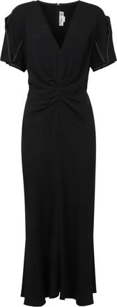 Victoria Beckham Maxi Dresses, female, Black, Size: 2XS Gathered V-Neck Midi Dress