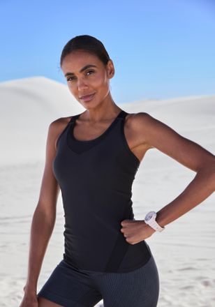 Active By Lascana Sporttop LASCANA ACTIVE, Damen, Gr. XL (48/50), blau (schwarz), Trikot, Obermaterial: 85% Polyester, 15% Elasthan, Mesh, unifarben, figurbetont h&uuml;ftla