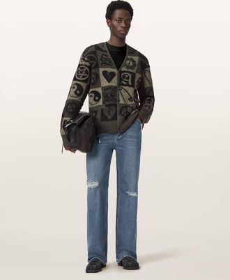 AllSaints Wool/Polyamide Travis Jacquard Cardigan, Size: XXL