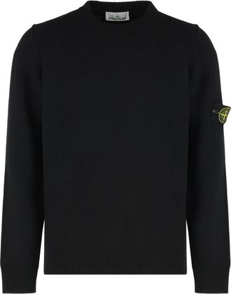 Stone Island Trui met ronde hals en omgekeerde stikseldetails - Heren - Ronde hals truien - Zwart - S - Wol - Truien & Vesten