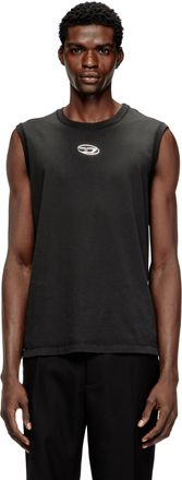 Diesel Sleeveless cotton top with metallic Oval D - T-Shirts - Man - Black