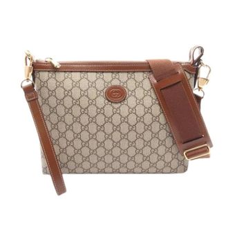 Gucci Pre-owned Vintage Canvas Messenger Bag - Heren - Vintage Schoudertas - Beige - ONE Size - Leer - Vintage