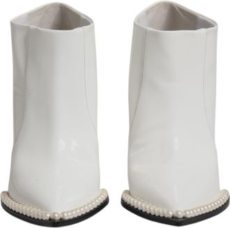 Dolce & Gabbana White Faux Pearl Leather Pointed Toe Ankle Boot Womens Shoes (Pre-Owned)