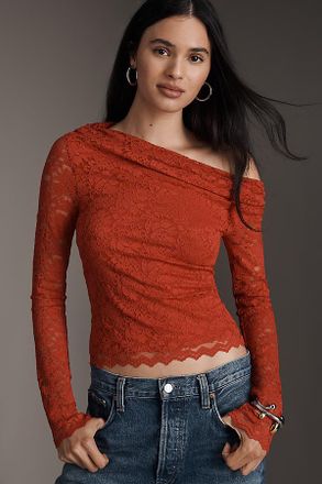 AFRM Barry Asymmetric Silken Lace Top