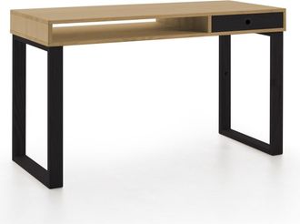 HOGAR 24 Escritorio de madera maciza natural, color encerado y negro