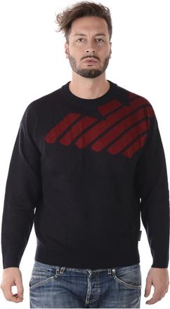 Emporio Armani Rondgebreide trui - Heren - Ronde hals truien - Blauw - L - Truien & Vesten