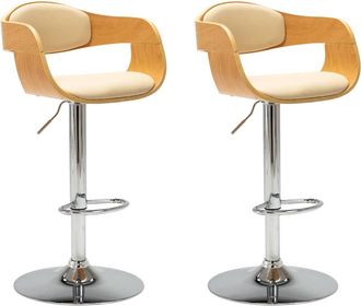 vidaXL Taburetes De Cocina 2 Uds Madera Curvada Cuero Sint&eacute;tico Crema Vidaxl