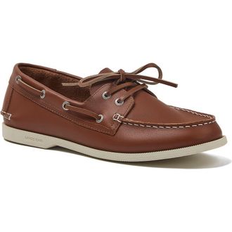 Lands End Comfort Leather Slip On Boat Shoes in Cashew at Nordstrom, Size 10.5