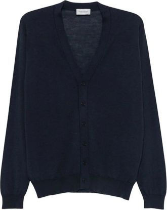 John Smedley Bradrick Midni Cardigan - Heren - Vesten - Blauw - XL - Wol - Truien & Vesten
