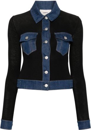 Coperni denim-trim ribbed shirt - women - Cotton/Lyocell/Cotton/Elastane - S - Black