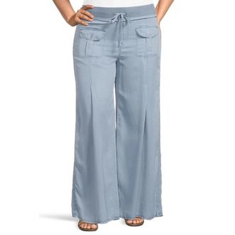 Xcvi Womens XCVI Loen Pants Pacific Raw Hem Drawstring Waist Wide Leg GBO1716