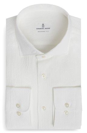 Emanuel Berg Modern Fit Seersucker Dress Shirt in White at Nordstrom, Size 38