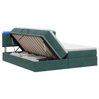 vidaXL Cama De Almacenamiento Led Con Colch&oacute;n Verde Oscuro Vidaxl