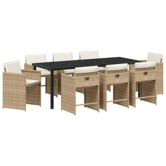 vidaXL Conjunto De Comedor De Jard&iacute;n 9 Pcs Beige Rat&aacute;n Sint&eacute;tico Vidaxl