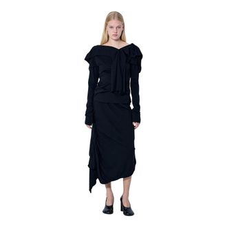 Yohji Yamamoto High Twisted French Terry Braided Skirt - female - Yohji Yamamoto - Midi Skirts - Black - M - Skirts