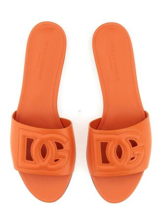 Dolce & Gabbana Logo-Embossed Leather Slide Sandal - Orange